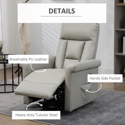 HOMCOM Power Lift Chair, PU Leather Recliner Sofa Chair for Elderly with Remote Control, Side Pocket, Grey 