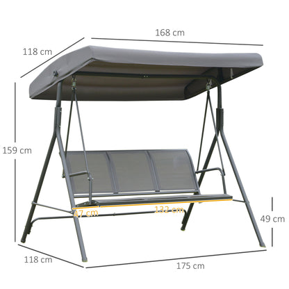 Outsunny 3 Seater Swing Chair, Garden Swing Bench with Canopy, Breathable Mesh Seat and Heavy Duty Steel Frame for Patio, Yard, Grey 
