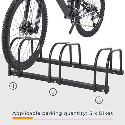 HOMCOM Bike Stand Parking Rack Floor or Wall Mount Bicycle Cycle Storage Locking Stand (3 Racks, Black) 