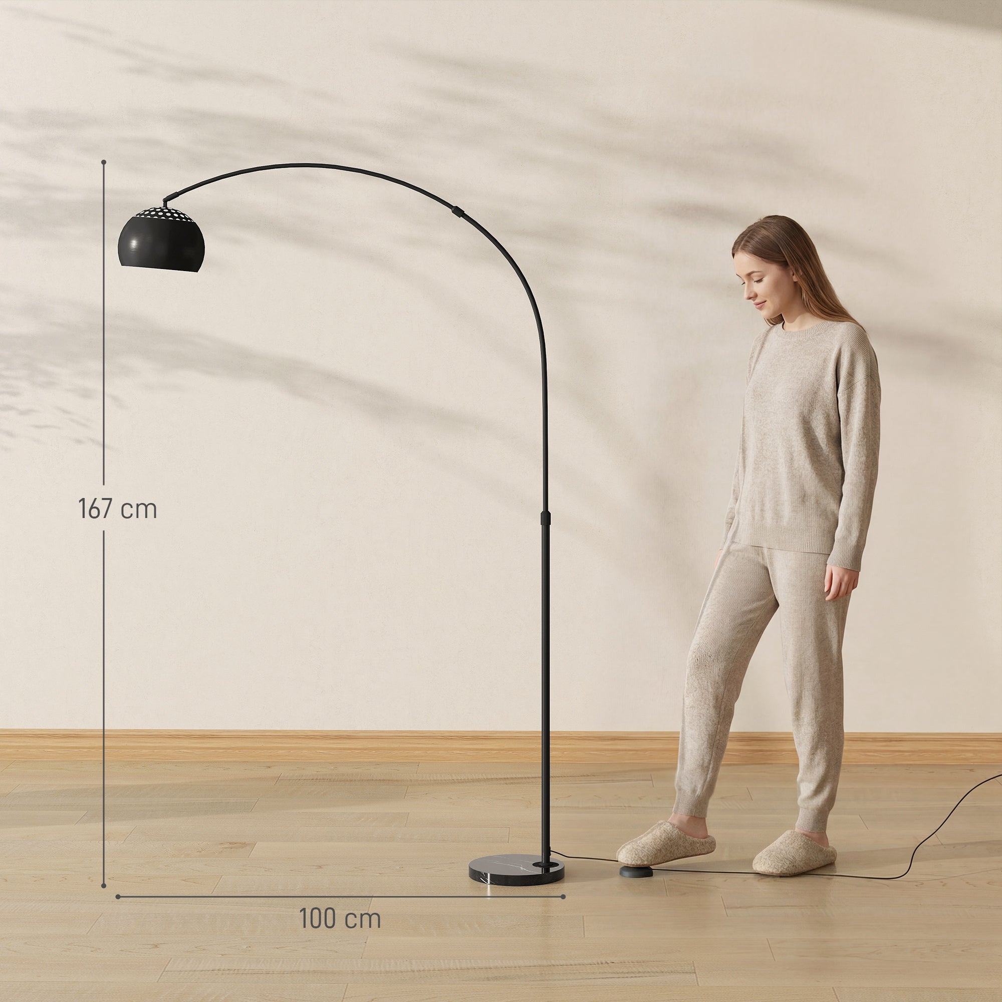 HOMCOM Arc Floor Lamp for Living Room, Modern Adjustable Standing Lamp with Faux Black Marble Base Black 