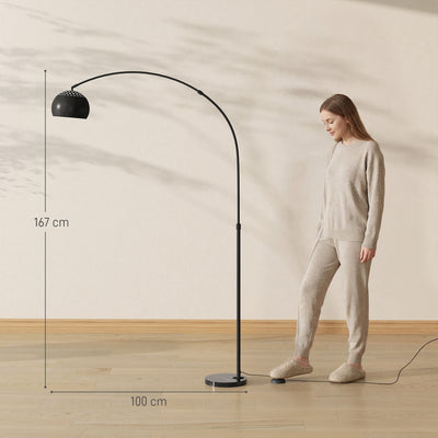 HOMCOM Arc Floor Lamp for Living Room, Modern Adjustable Standing Lamp with Faux Black Marble Base Black 