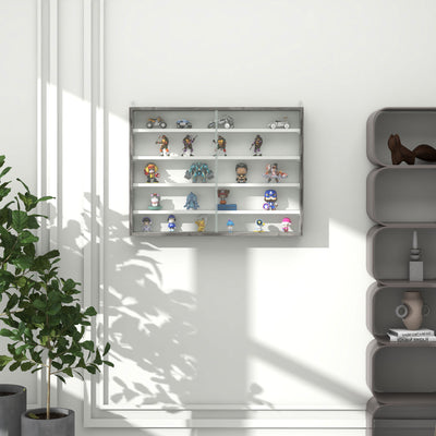 HOMCOM 5-Tier Wall Display Shelf Unit Cabinet w/ 4 Adjustable Shelves Glass Doors Home Office Ornaments 60x80cm Grey Wood Grain 