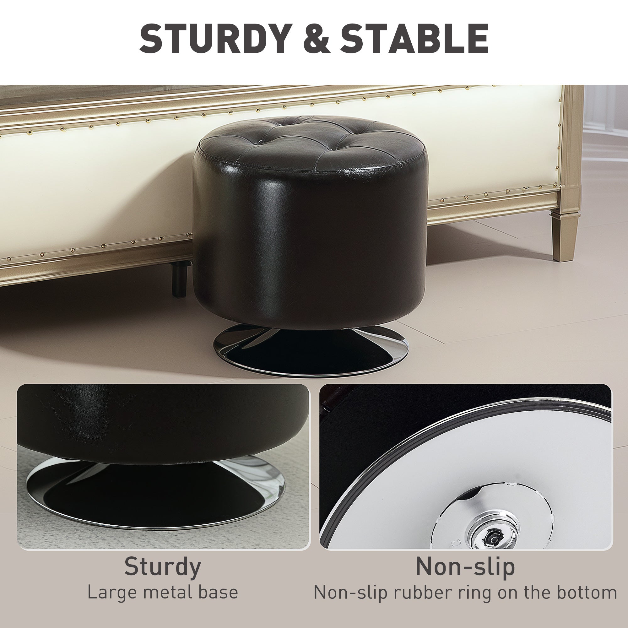HOMCOM 360\'c2\'b0 Swivel Foot Stool Round PU Footstool with Thick Sponge Padding and Solid Steel Base, Brown