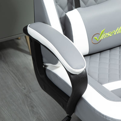 Vinsetto Gaming Chair, Computer Desk Chair with Lumbar Support, Faux Leather Racing Chair with Headrest and Swivel Wheels for Home Office, Grey White 