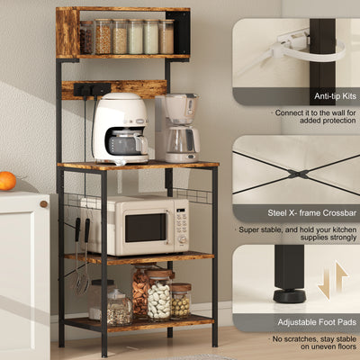 HOMCOM Kitchen Storage Rack, Bakers Rack with Power Outlet, USB Charger, Rustic Brown 
