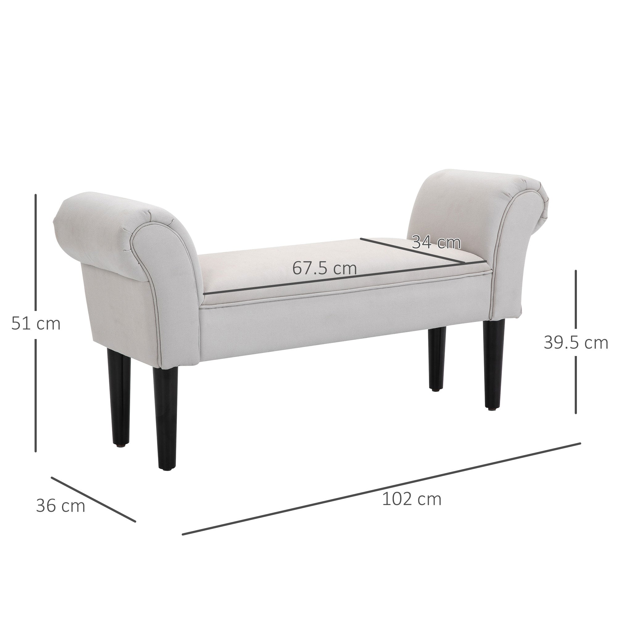 HOMCOM Small-sized Bed End Side Chaise Lounge Sofa Window Seat Arm Bench Wooden Leg Fabric Cover (Grey) 