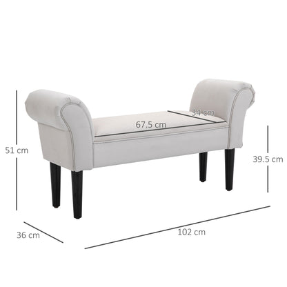 HOMCOM Small-sized Bed End Side Chaise Lounge Sofa Window Seat Arm Bench Wooden Leg Fabric Cover (Grey) 