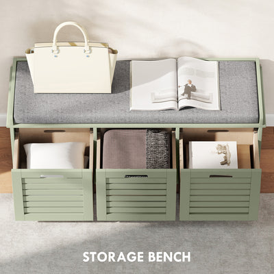 HOMCOM 3-Drawer Shoe Storage Bench - Green 