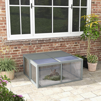PawHut Wooden Folding Rabbit Hutch, for 2-3 Rabbits - Grey 