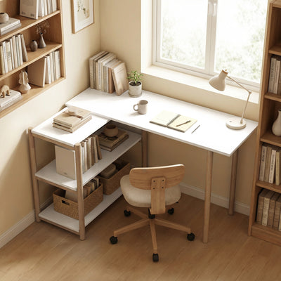 HOMCOM Computer Desk with Storage Shelves Modern Writing Desk Bamboo Frame for Home Office 150 cm White and Oak 