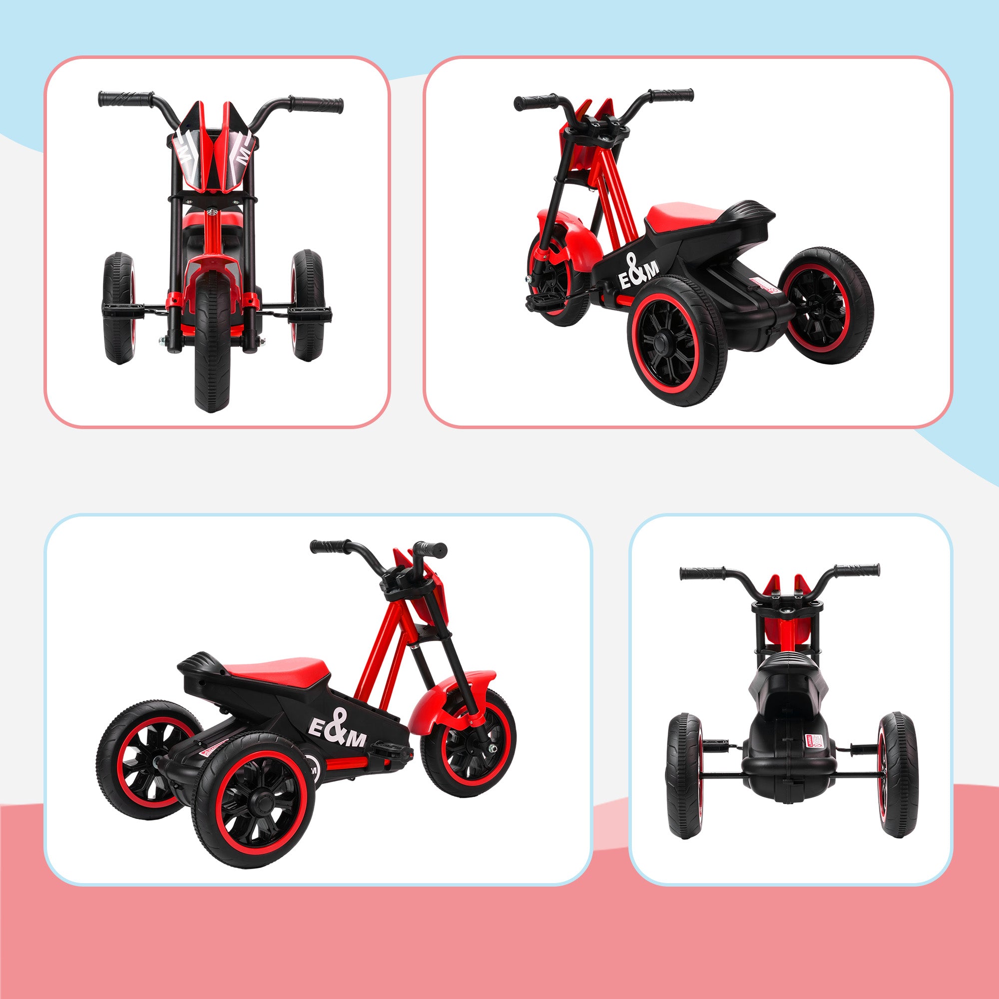 AIYAPLAY Kids Tricycle Baby Trike, Kids Trike with Pedal, 3 Wheel Toddler Balance Bike for Indoor Outdoor Use, Red 
