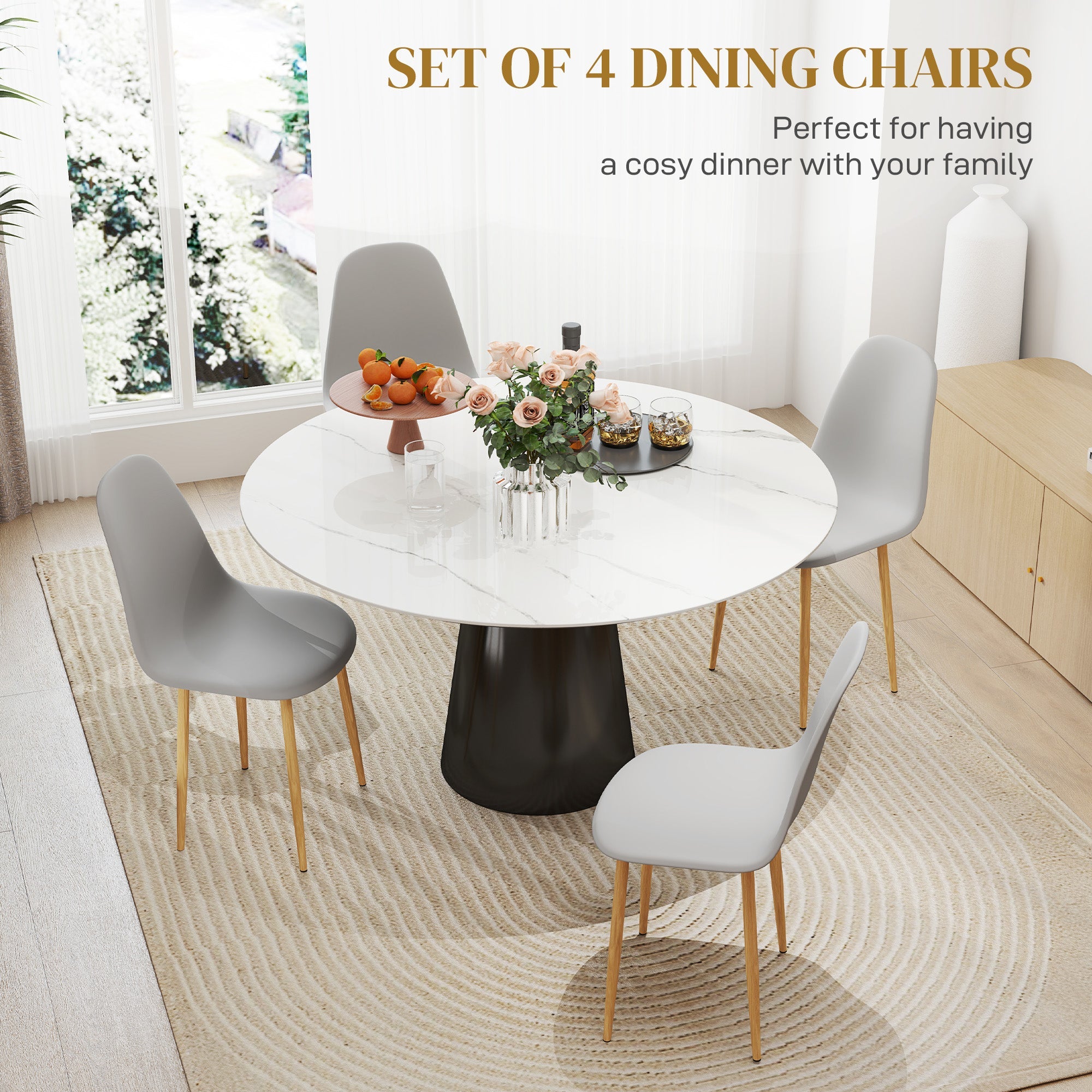 HOMCOM Modern Dining Chairs Set of 4, Kitchen Chairs with Backrest and Steel Legs for Dining Room, Living Room, Grey 