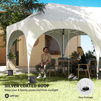 Outsunny 3 x 6m Pop Up Gazebo Shelter with Sides, 6 Sandbags, Peak Top Garden Party Tent Marquee with Carry Bag, Light Grey/White 