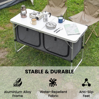Outsunny Camping Cupboards Folding Portable Aluminium Camp Cook Station with Storage Cupboard for Outdoor BBQ 