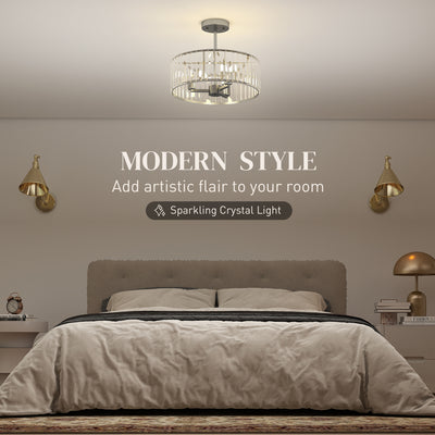 HOMCOM Crystal Ceiling Light Fixture, Semi Flush Mount Modern Crystal Chandelier Ceiling Light for Living Room, Bedroom, Hallway,  Dining Room, E14 Base 3-Lights, Silver Tone 