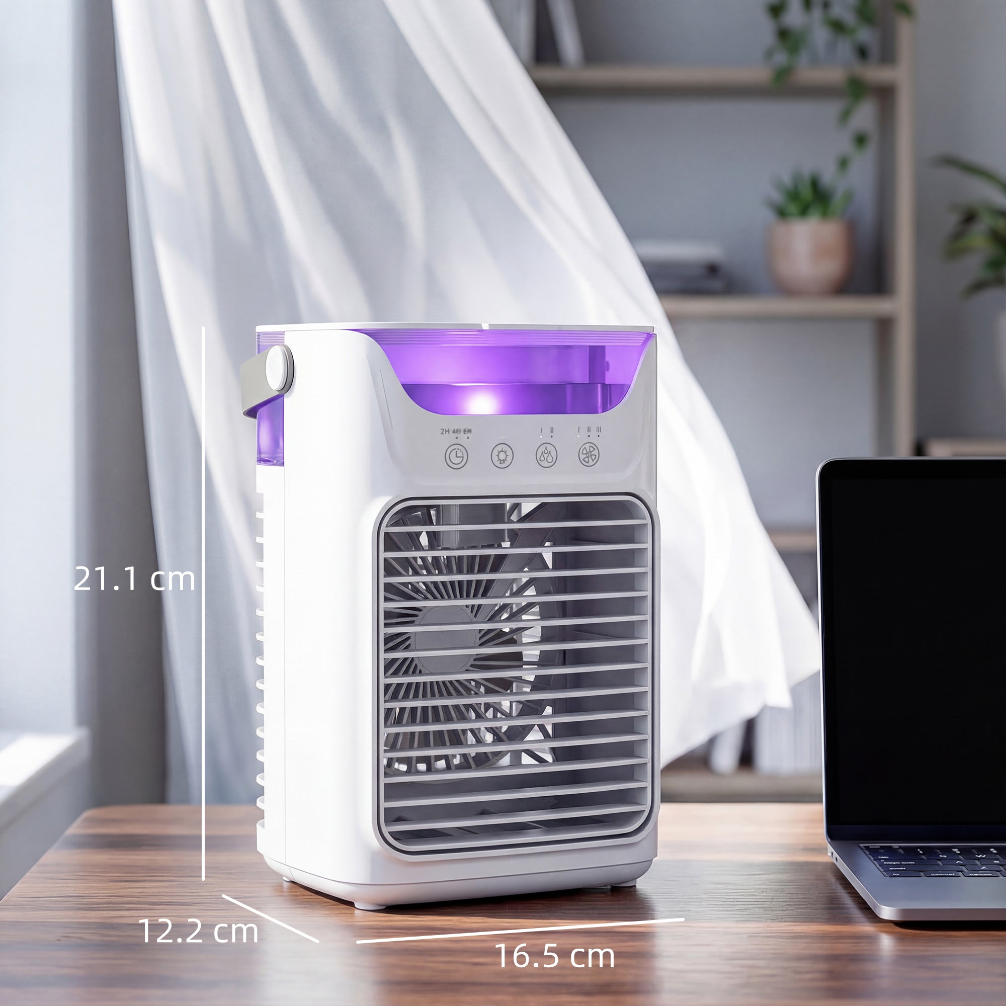 HOMCOM Air Cooler with Adjustable Head, Portable Air Conditioner with 3 Wind Speed, 2 Cool Mist, RGB Light, White 