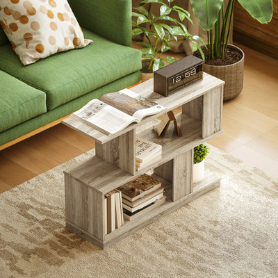 HOMCOM S-Shaped Side Table - Natural Wood Finish 