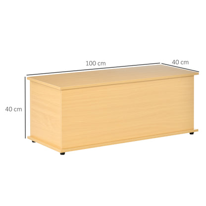 HOMCOM 113L Storage Chest, Storage Box with Flip-Top Lid and 2 Safety Hinges, Storage Trunk for Living Room, Entryway, 100 x 40 x 40 cm, Burlywood 