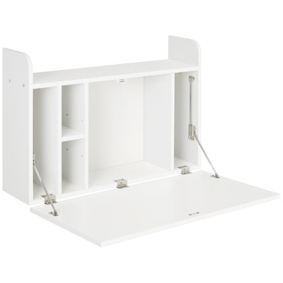 HOMCOM Wall Mounted Table, Drop Leaf Floating Laptop Desk with Space Saving Storage Compartments for Home Office and Study, 77cm x 20cm x 51cm, White 