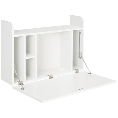 HOMCOM Wall Mounted Table, Drop Leaf Floating Laptop Desk with Space Saving Storage Compartments for Home Office and Study, 77cm x 20cm x 51cm, White 