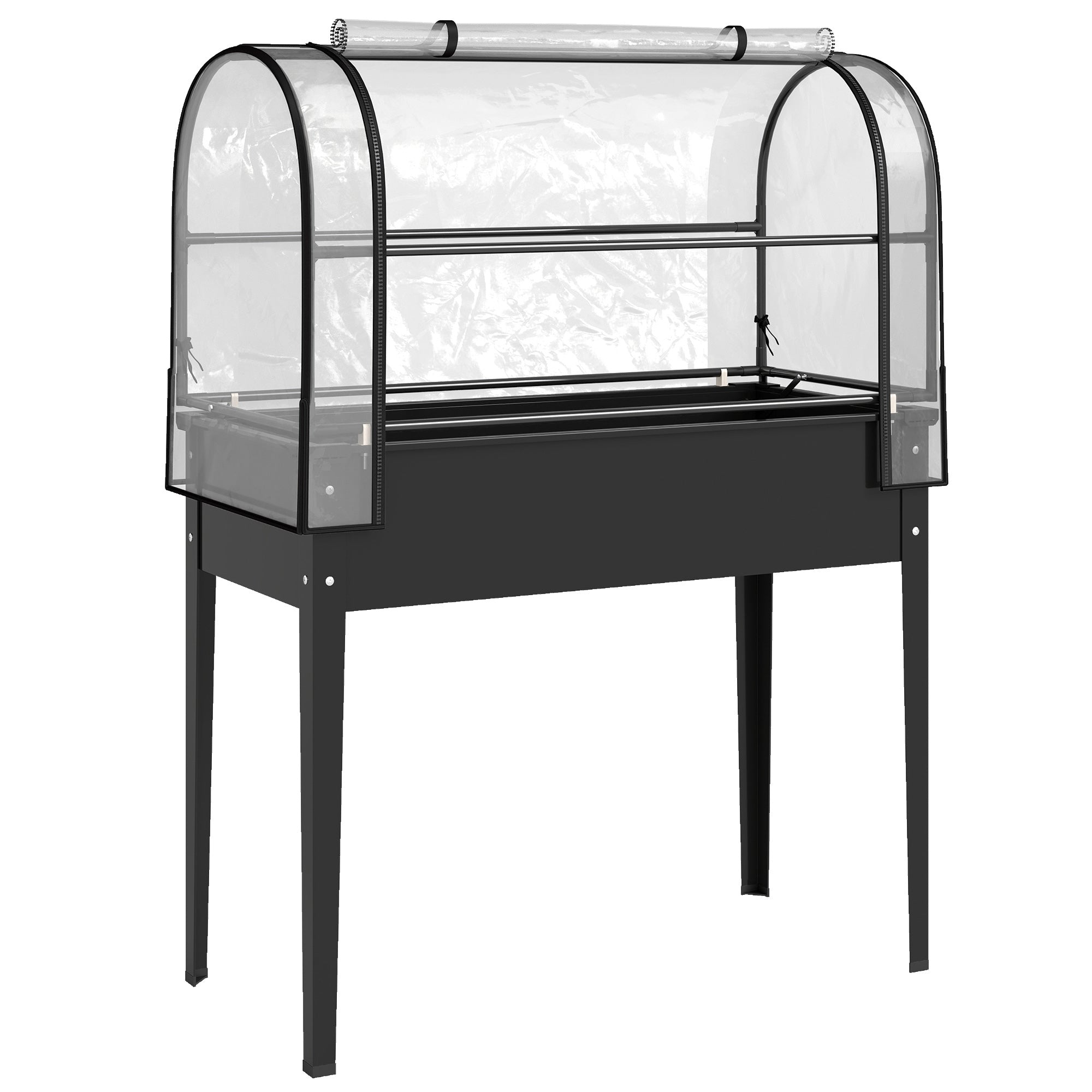Outsunny Raised Planter with Flip-Up Greenhouse Cover, Metal Raised Garden Bed on Legs with Drainage Hole, Black 