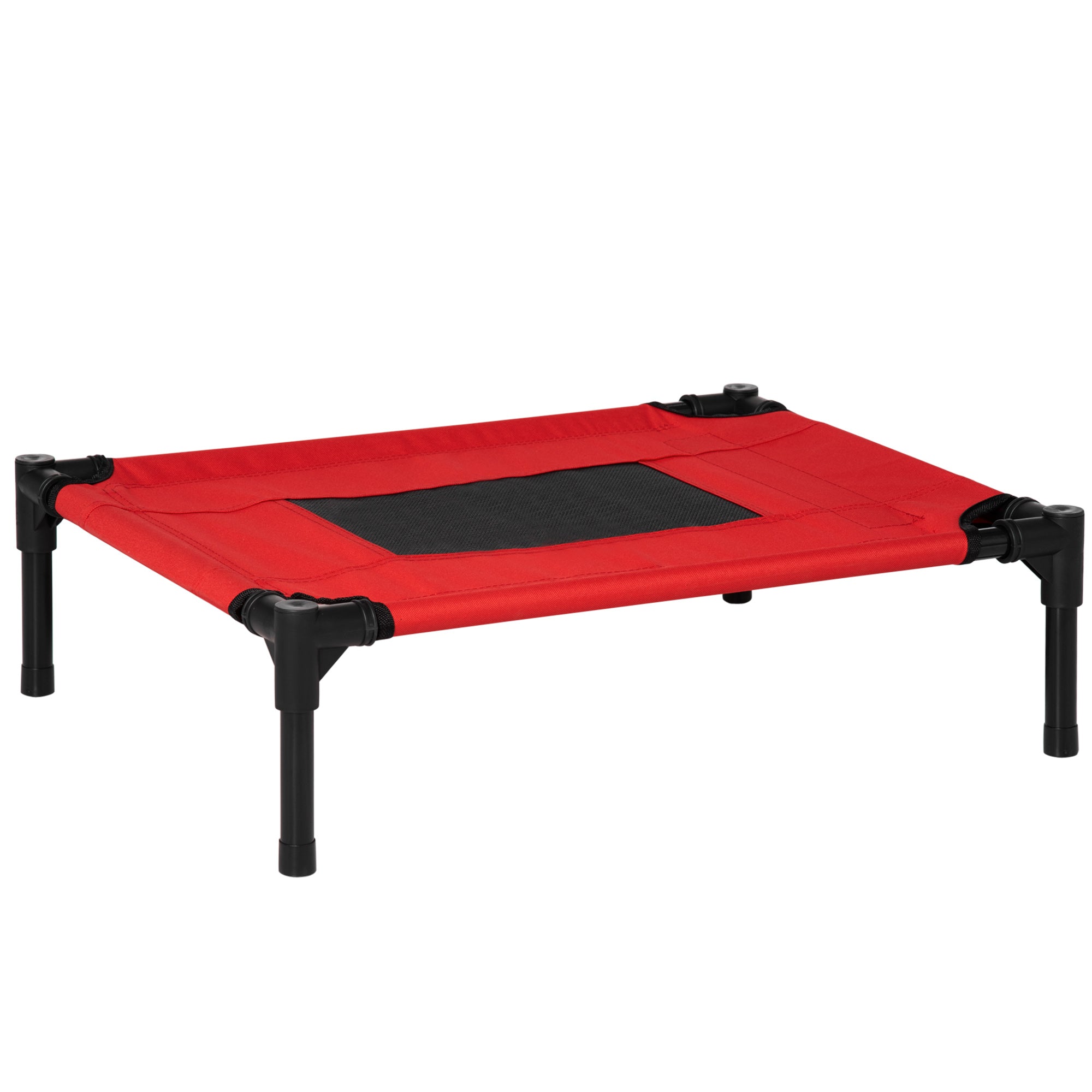 PawHut Raised Dog Bed Cat Elevated Lifted Portable Camping w/ Metal Frame Black and Red (Small) 