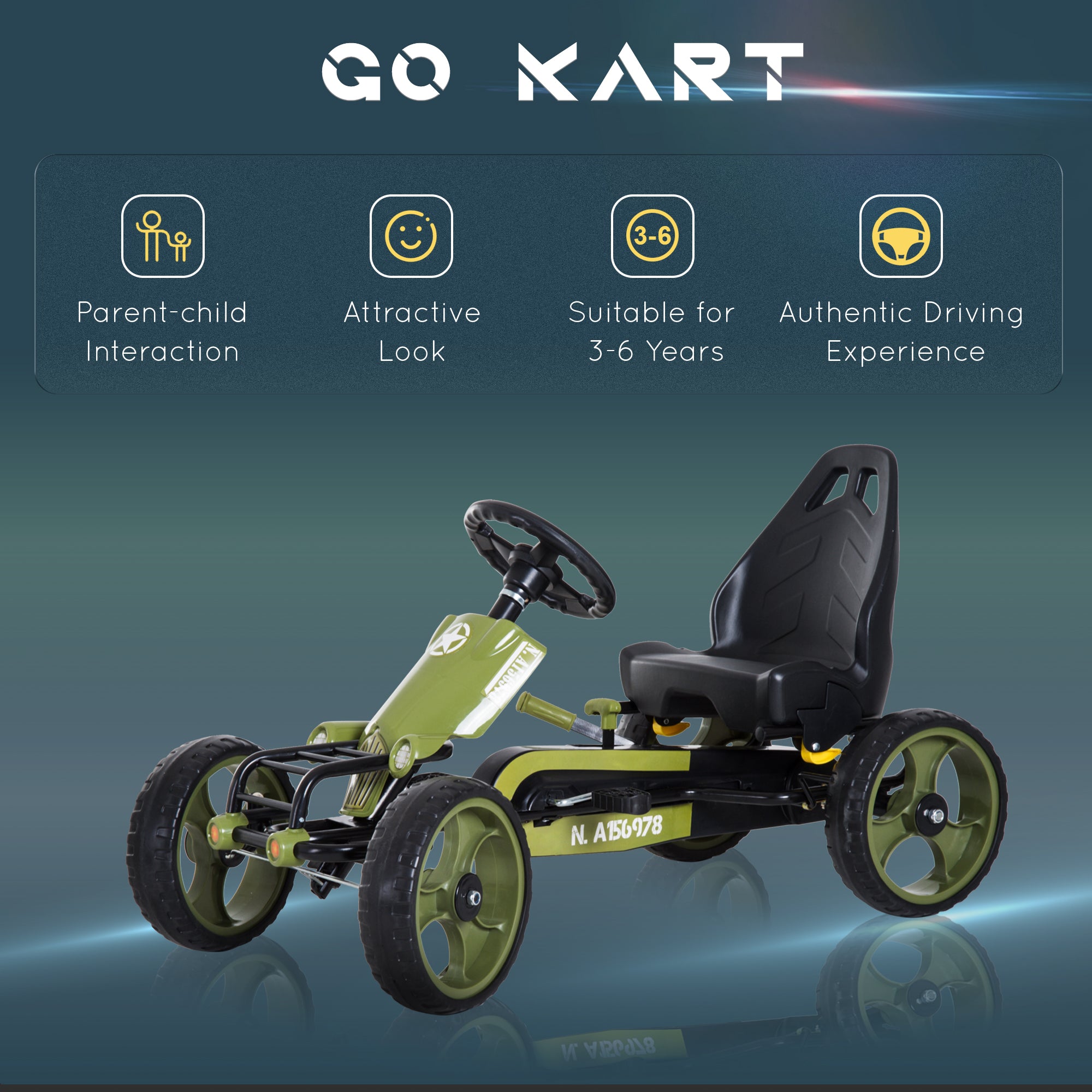 HOMCOM Kids Children Pedal Go Kart Ride On Racer Braking System Adjustable Seat Green 
