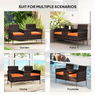 Outsunny Two-Seat Rattan Chair, with Middle Table - Orange 