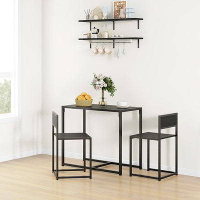 HOMCOM Dining Table and Chairs Set 2, Dining Room Sets, Rectangular Space Saving Table and 2 Chairs for Compact Kitchens, Steel Frame, Black 
