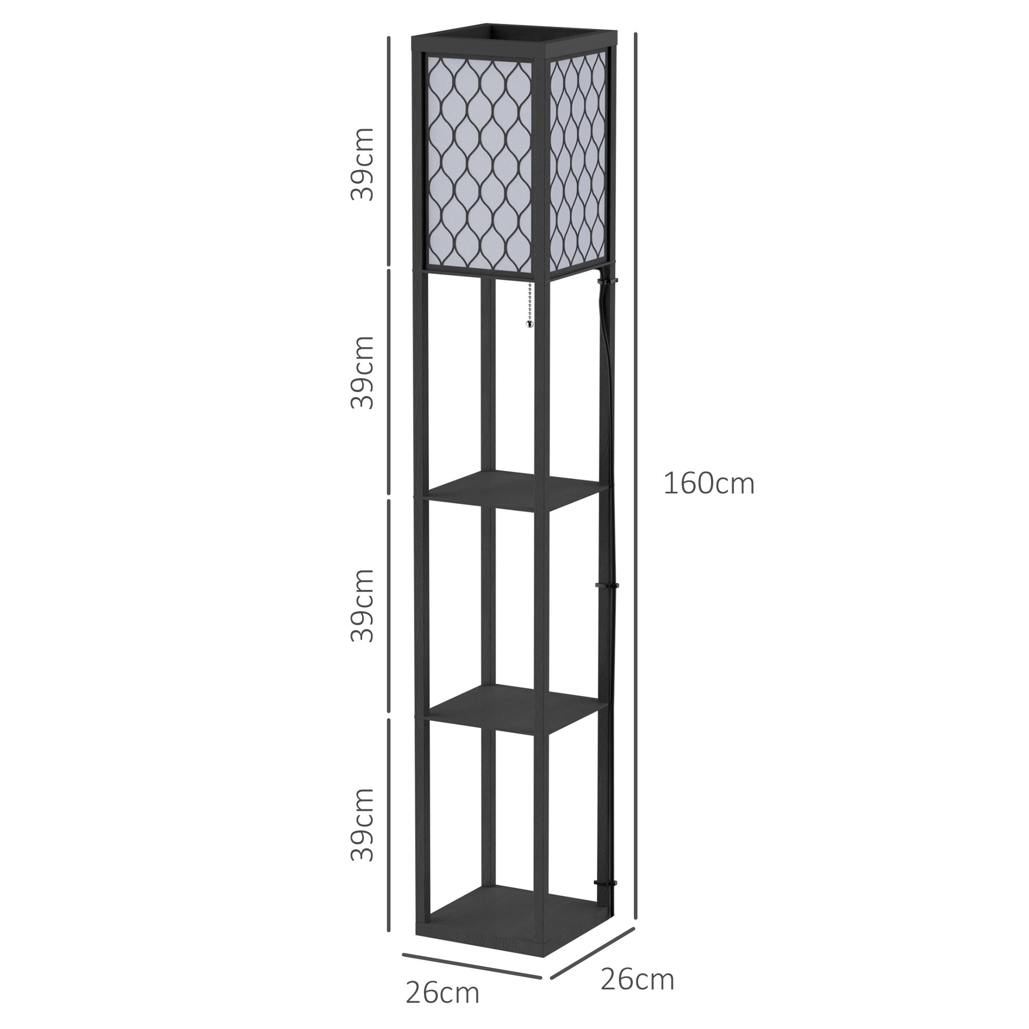 HOMCOM Shelf Floor Lamp Standing Lamp W/4-tier Wooden Open Shelves,26L x 26W x 160Hcm-Black/White 