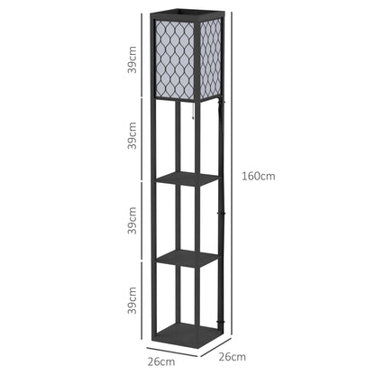HOMCOM Shelf Floor Lamp Standing Lamp W/4-tier Wooden Open Shelves,26L x 26W x 160Hcm-Black/White 