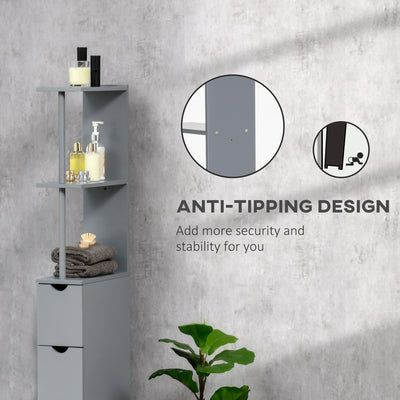 HOMCOM Tall Bathroom Cabinet, Freestanding Bathroom Storage Cabinet with 2-Tier Shelf and Drawers, Narrow Cupboard Storage Unit, Grey 