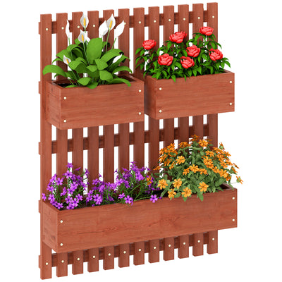 Outsunny Wall-mounted Wooden Garden Planters with Trellis, Drainage Holes and 3 Planter Boxes for Patio, Brown 