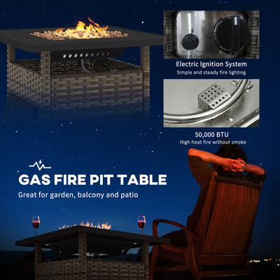 Outsunny 72.5 x 72.5cm 50,000 BTU Fire Pit Table, with Cover - Brown 
