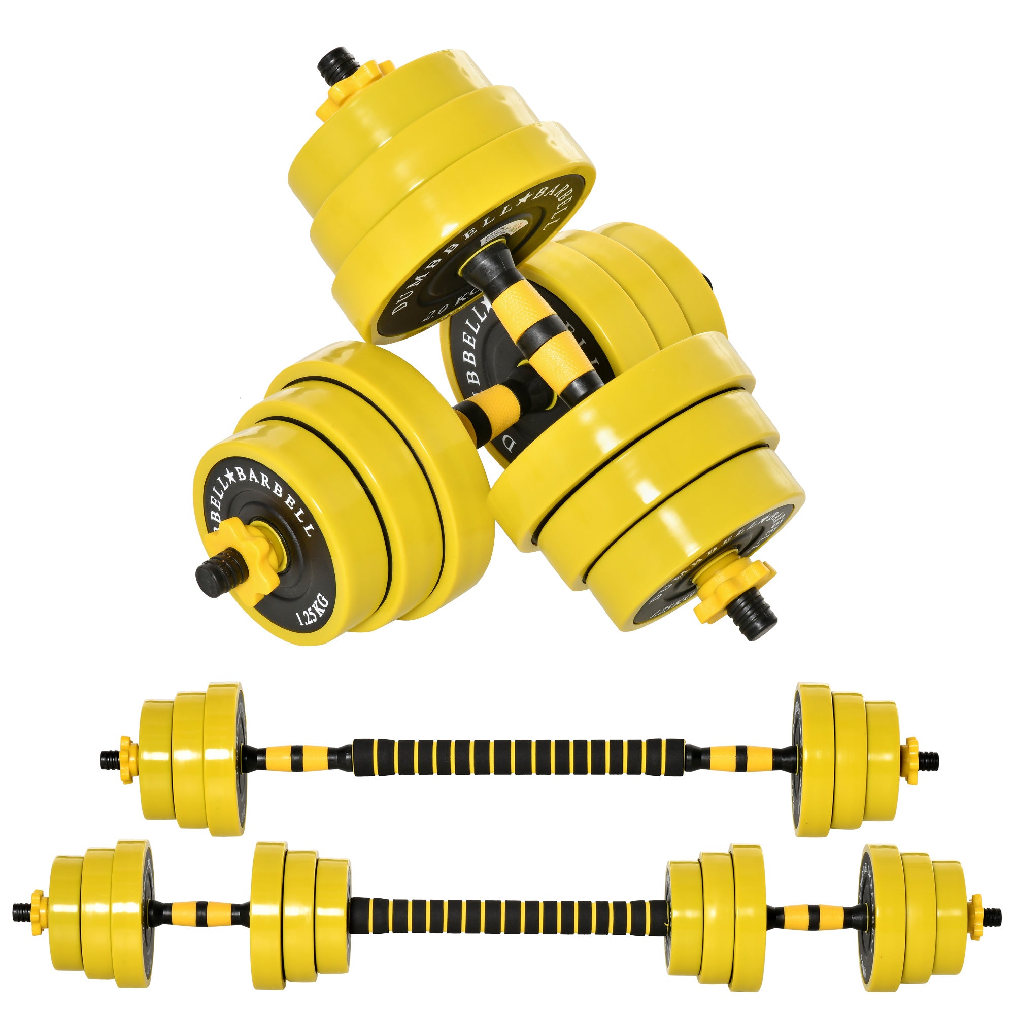 HOMCOM 20KG Dumbbell & Barbell  Adjustable Set Plate Bar Clamp Rod Home Gym Sports Area Exercise Ergonomic 