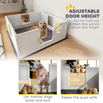 PawHut Whelping Box for Dogs with Whelping Pad, Adjustable Entrance, Non-slip Foot Pads, for Large Dogs, 124 x 120cm 