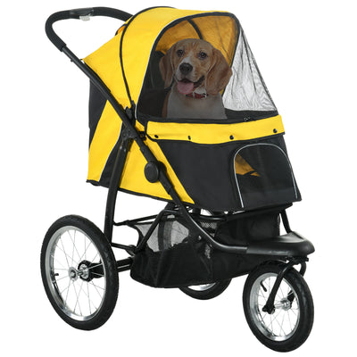 PawHut Foldable Pet Stroller Jogger, with Three Wheels, Canopy, for Medium and Small Dogs, Yellow 