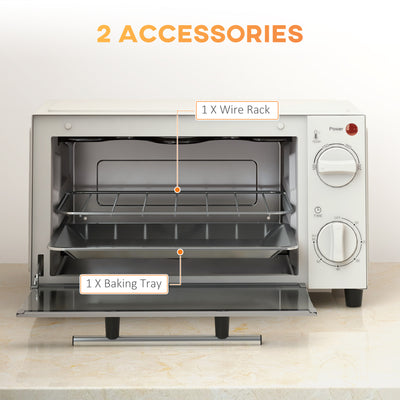HOMCOM Mini Oven, 9L Countertop Electric Grill, Toaster Oven with Adjustable Temperature, Timer, Dishwasher Safe Baking Tray and Wire Rack, 750W, Cream 