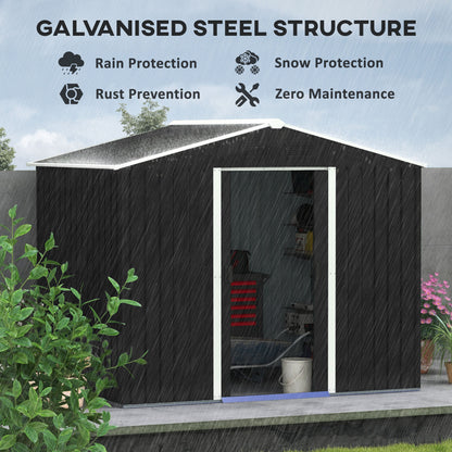 Outsunny 7.7 x 5.7ft Metal Garden Shed, Galvanised Outdoor Tool Storage House with Ventilation Slots and Sliding Doors, Grey 