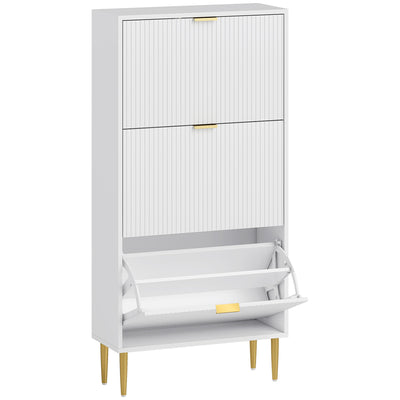 HOMCOM Narrow Shoe Cabinet with 3 Flip Drawers - White 