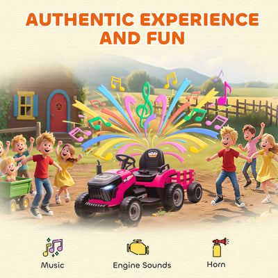 AIYAPLAY 12V Ride on Tractor and Trailer with Remote Control, Music, Shifter, Start-Up Sound, for Kids Ages 3-8 Years, Pink 