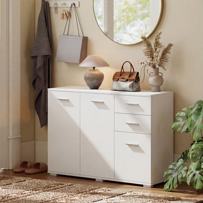 HOMCOM Sideboard, Modern Storage Cabinet with 2 Drawers, 3 Doors and Adjustable Shelves, White 