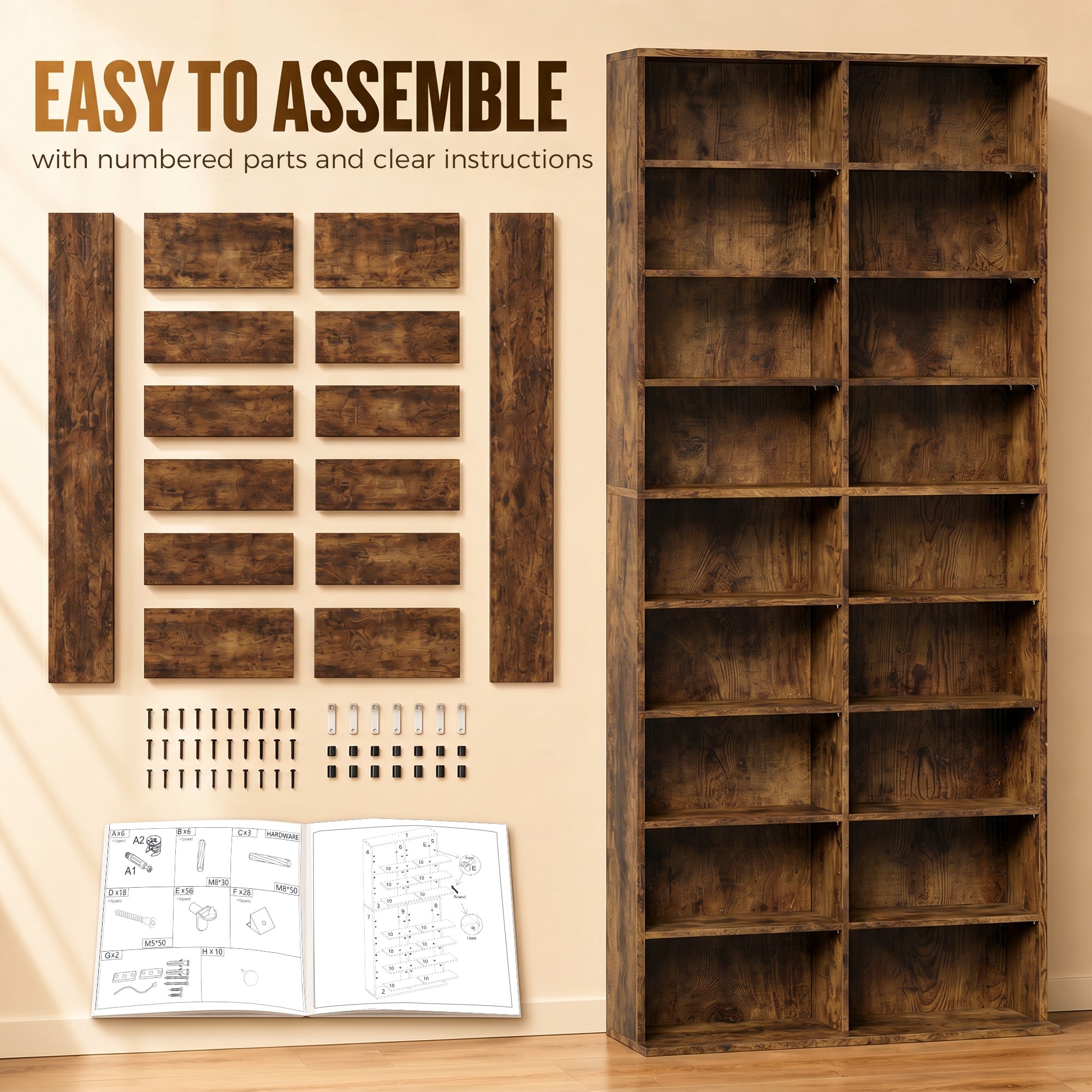 HOMCOM 640 CD Storage Tower - Rustic Brown