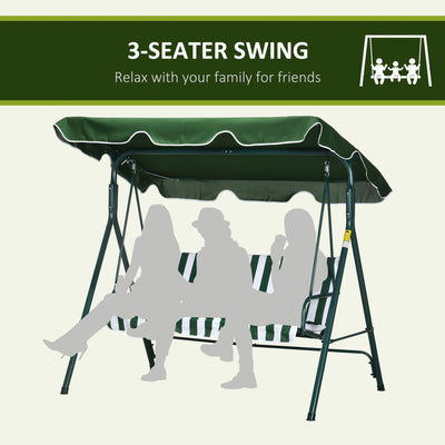 Outsunny 3-Seat Swing Chair Garden Swing Seat with Adjustable Canopy for Patio, Green 