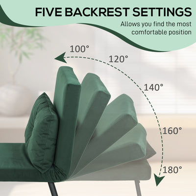 HOMCOM 4-in-1 Velvet-Feel Single Chair Bed, with Pillow - Green 