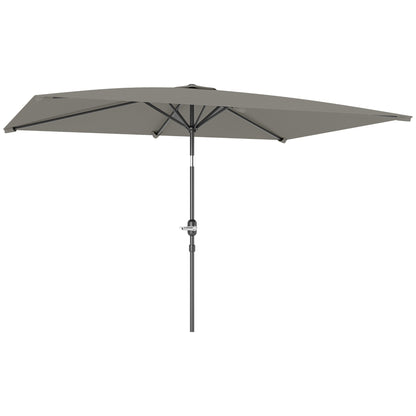 Outsunny 3x2m Patio Parasol Garden Umbrellas Canopy with Aluminium Tilt Crank Rectangular Sun Shade Steel, Light Grey 