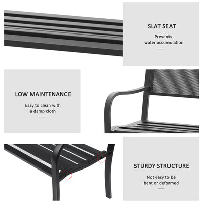 Outsunny Garden Bench Furniture Patio Park 2 Person Chair Seat Steel Black 120cm Outdoor 