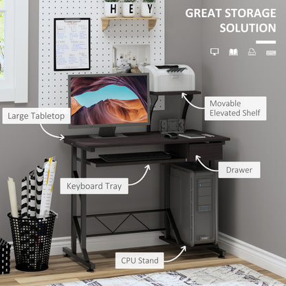 HOMCOM Computer Desk with Display Stand, Sliding Keyboard Tray Drawer and Host Box Shelf Home Office Workstation Dark Brown 