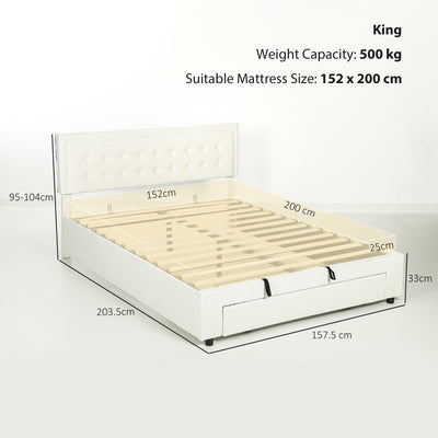 HOMCOM King Size Ottoman Bed Frame, with Front Drawer - Cream 