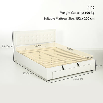 HOMCOM King Size Ottoman Bed Frame, with Front Drawer - Cream